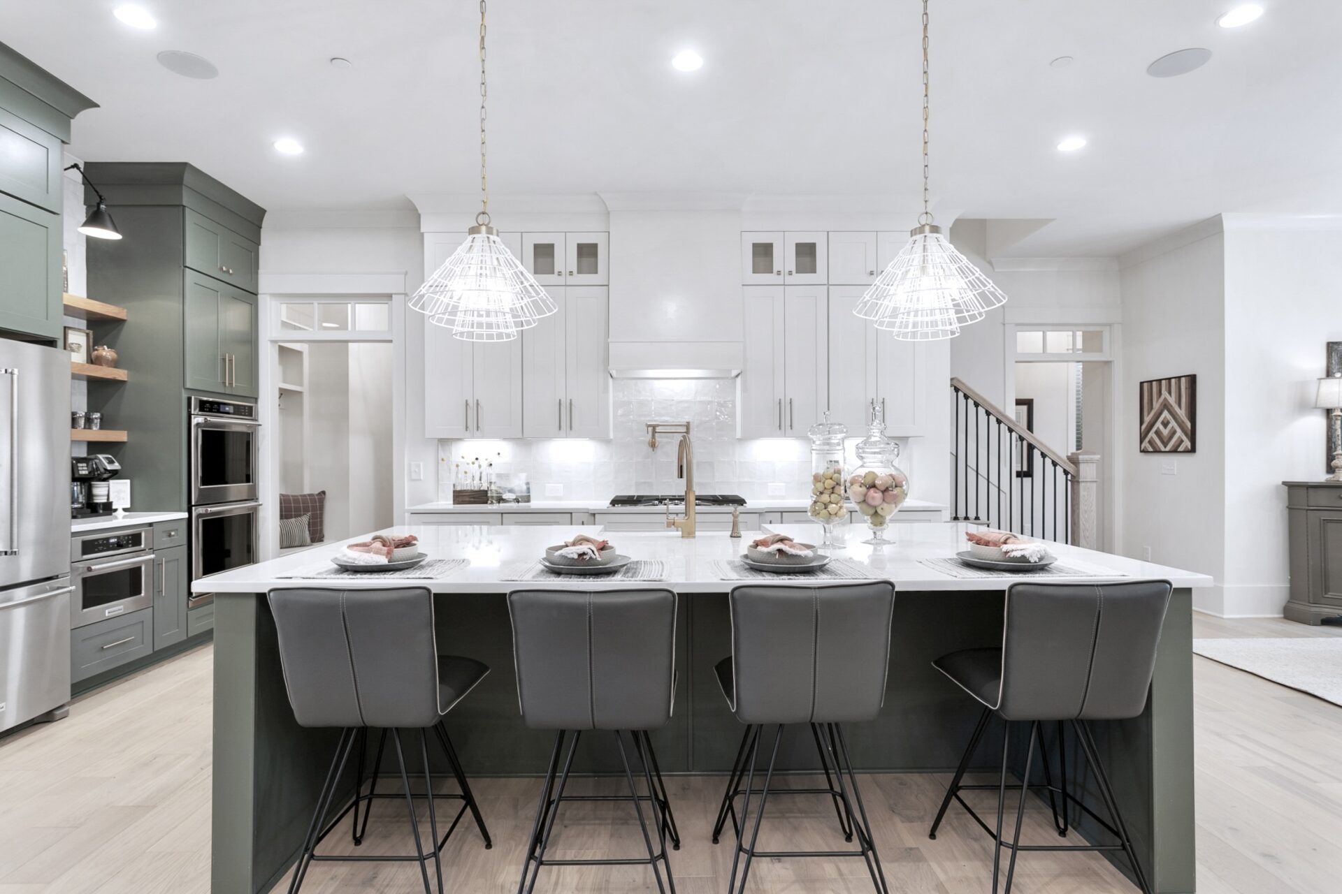 White Kitchen and Living Room | Nashville Luxury Homes - Home Builders